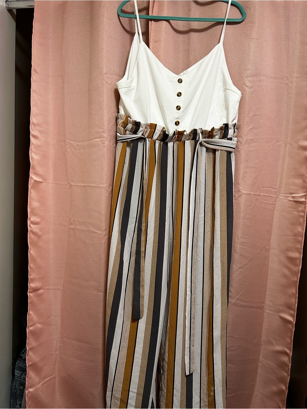 Striped Wide-Leg Jumpsuit with Button Bodice